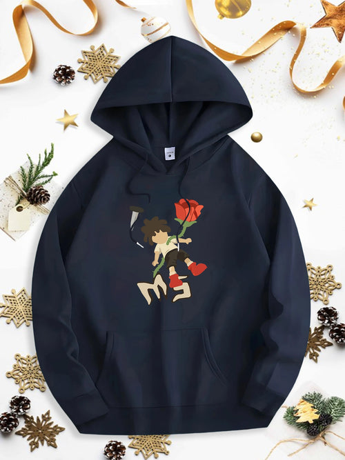 Men's Graphic Hoodie Romantic Boy Carrying Red Balloons With Love Hearts Under Moonlight Boy