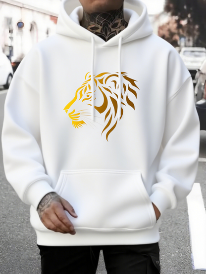 Men's Graphic Hoodie Golden Artistic Lines Forming A Majestic Calm Lion Face