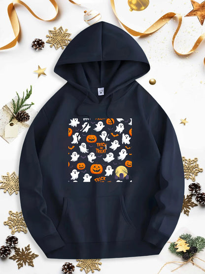 Men's Graphic Hoodie Trick Or Treat Playful Ghosts And Pumpkins Under Festive Halloween Night Hoodie