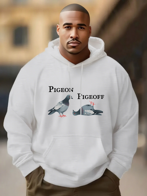 Men's Graphic Hoodie Pigeon Standing Beside Playfully Lying Down Feathered Bird Pigeon