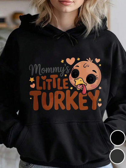 Women's Graphic Hoodie Mommys Little Turkey Surrounded By Hearts And Playful Cartoon Bird Turkey
