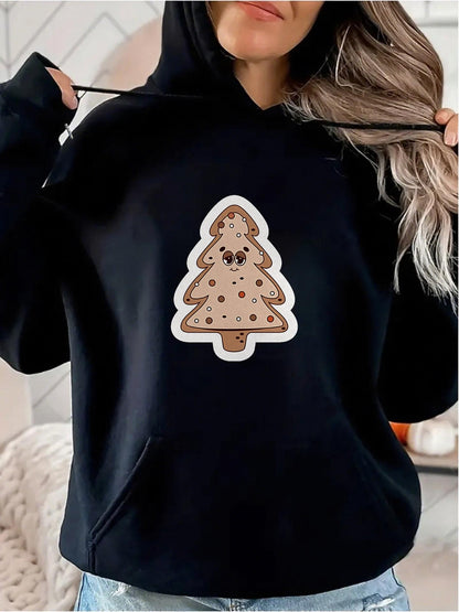 Women's Graphic Hoodie Cute Gingerbread Cookie Christmas Tree Surrounded By Festive Sprinkles Tree