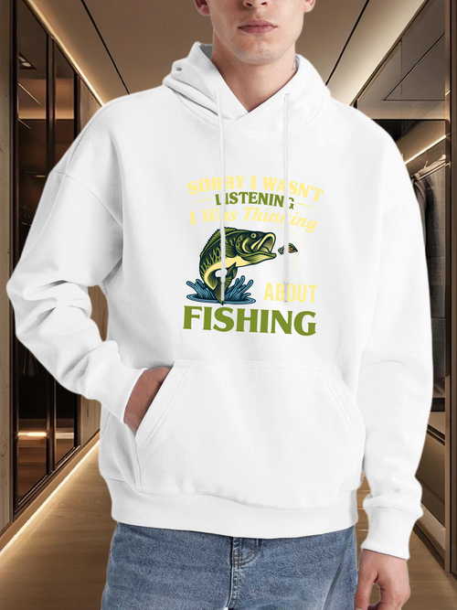 Men's Graphic Hoodie Listen To Me Jumping Bass Splashing Among Green Waves Fishing