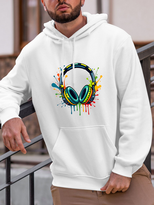 Men's Graphic Hoodie Vivid Splashes Of Color Under Painted Headphones