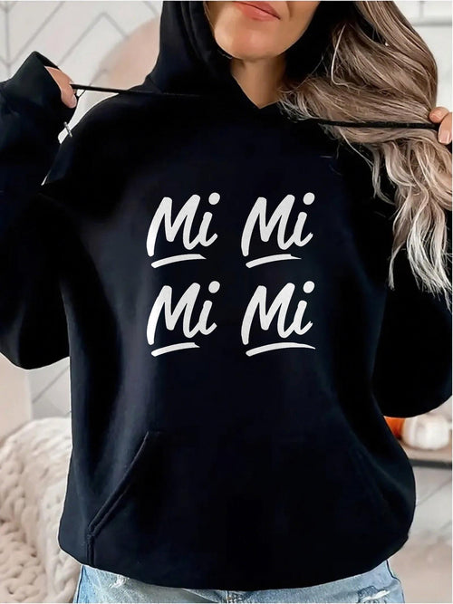 Women's Graphic Hoodie Handwritten Repeated Lettering With Playful Brush Strokes Black Hoodie