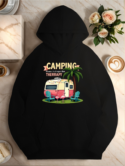 Men's Graphic Hoodie Camping Makes Me Happier Than Therapy With Tropical Trees Campervan
