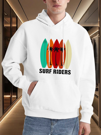 Men's Graphic Hoodie Surf Riders With Colorful Boards Under Palm Shadows Surfboard