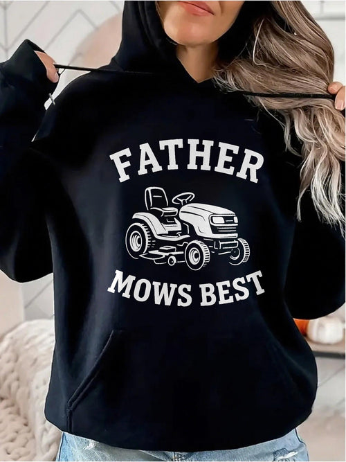 Women's Graphic Hoodie Father Mows Best With Classic Lawn Tractor In Central Position