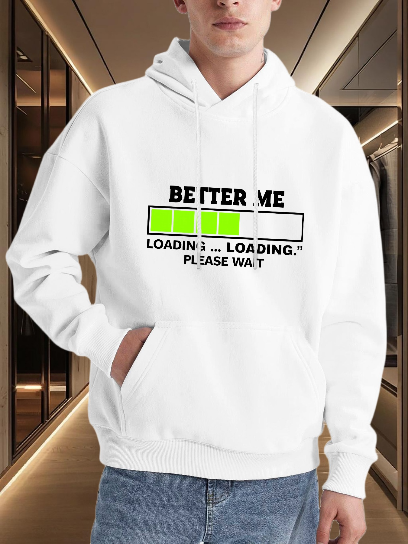 Men's Graphic Hoodie Better Me Progress Bar Loading Please Wait Hoodie