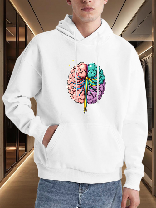 Men's Graphic Hoodie Colorful Segmented Brain With Artistic Paintbrush Design Brain