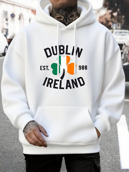 Men's Graphic Hoodie Dublin Ireland Shamrock With Irish Flag Colors Hoodie