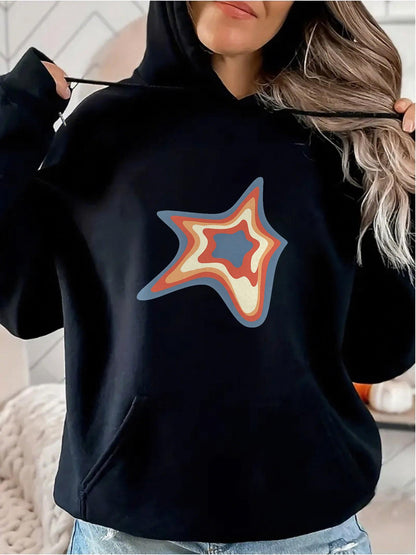 Women's Graphic Hoodie Retro Gradient Vibrant Colors With Wavy Outline Abstract Star Shape