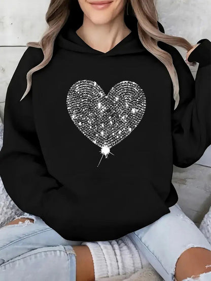 Women's Graphic Hoodie Shimmering Glitter Effect Among Night Sky Radiance Heart
