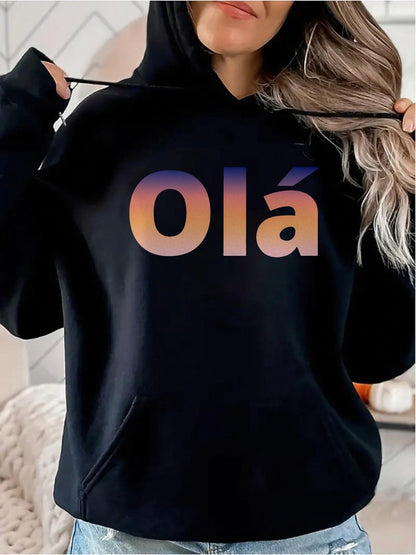 Women's Graphic Hoodie Gradient Sunset Toned Lettering With Glossy Color Accents Olá