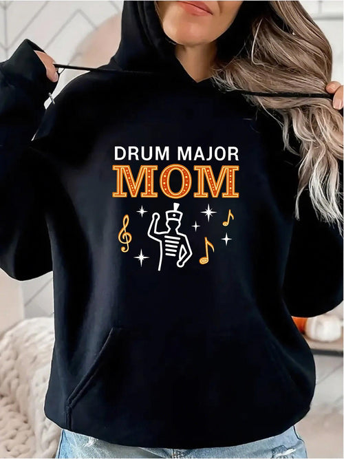 Women's Graphic Hoodie Drum Major Mom With Musical Notes Star Symbols And Conducting Marching Band Leader