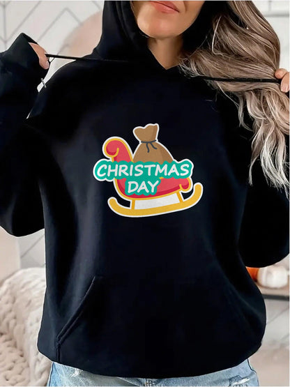 Women's Graphic Hoodie Christmas Day Sleigh With Holiday Gifts And Festive Sweets
