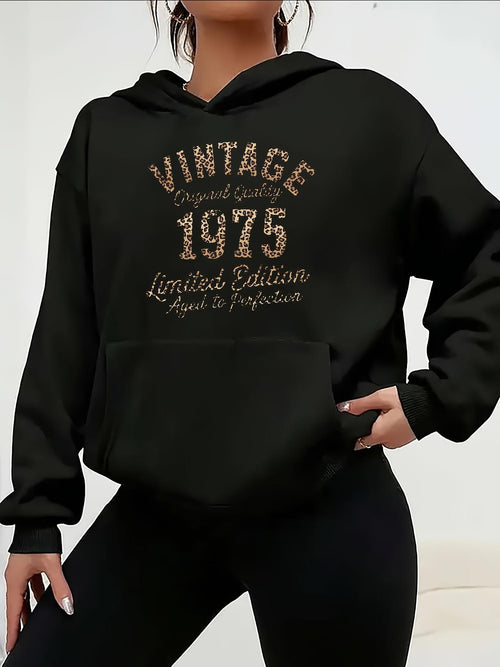Women's Graphic Hoodie Vintage 1975 Limited Edition Timeless Golden Print Hoodie