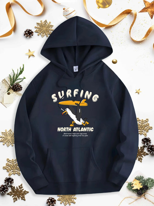 Men's Graphic Hoodie Surfing Adventure With Playful Seagull Flying Over Waves Hoodie