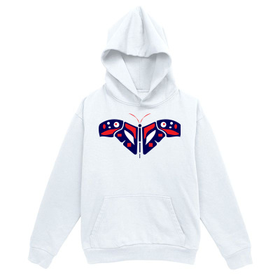 Men's Graphic Hoodie Red And Blue Abstract Graphic Butterfly Motif Surrounded By White Space Butterfly