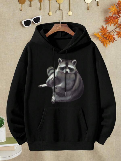 Women's Graphic Hoodie Soft Misty Shadows With Grey Fur Gentle Raccoon