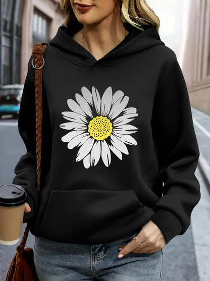 Women's Graphic Hoodie Blooming White Petals With Yellow Center Daisy Flower