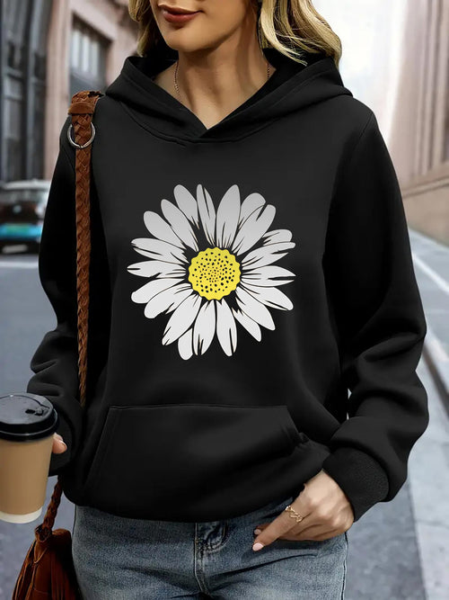 Women's Graphic Hoodie Blooming White Petals With Yellow Center Daisy Flower