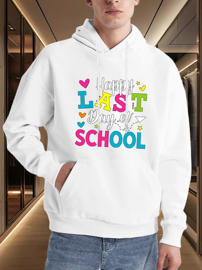 Men's Graphic Hoodie Happy Last Day Of School With Colorful Hearts And Cheerful Lettering Hoodie