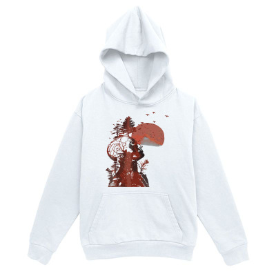Men's Graphic Hoodie Red Sunset Among Pine Trees With Soaring Birds Over Mountain