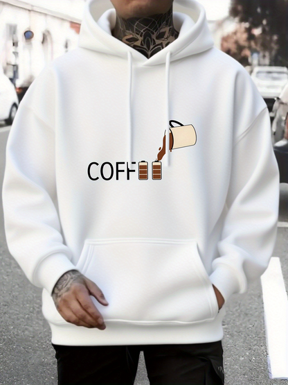 Men's Graphic Hoodie Coffee Cup With Three Brown Striped Mugs Under Sunlight
