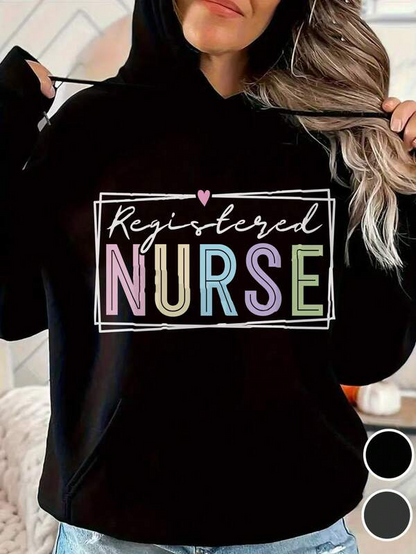 Women's Graphic Hoodie Registered Nurse Pastel Block Letters With Delicate Heart Motif Hoodie