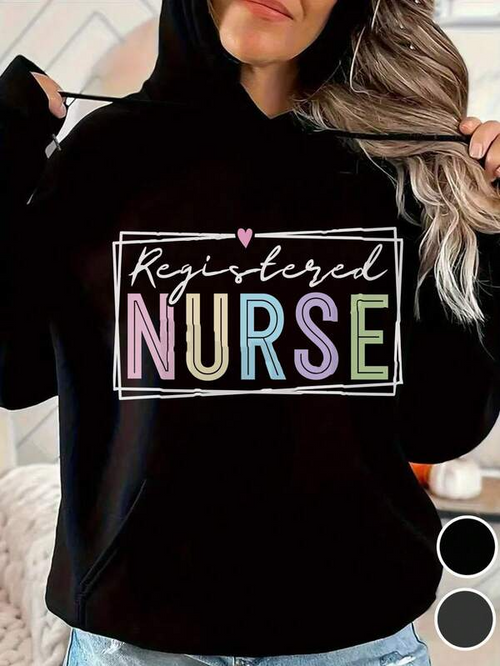 Women's Graphic Hoodie Registered Nurse Pastel Block Letters With Delicate Heart Motif Hoodie