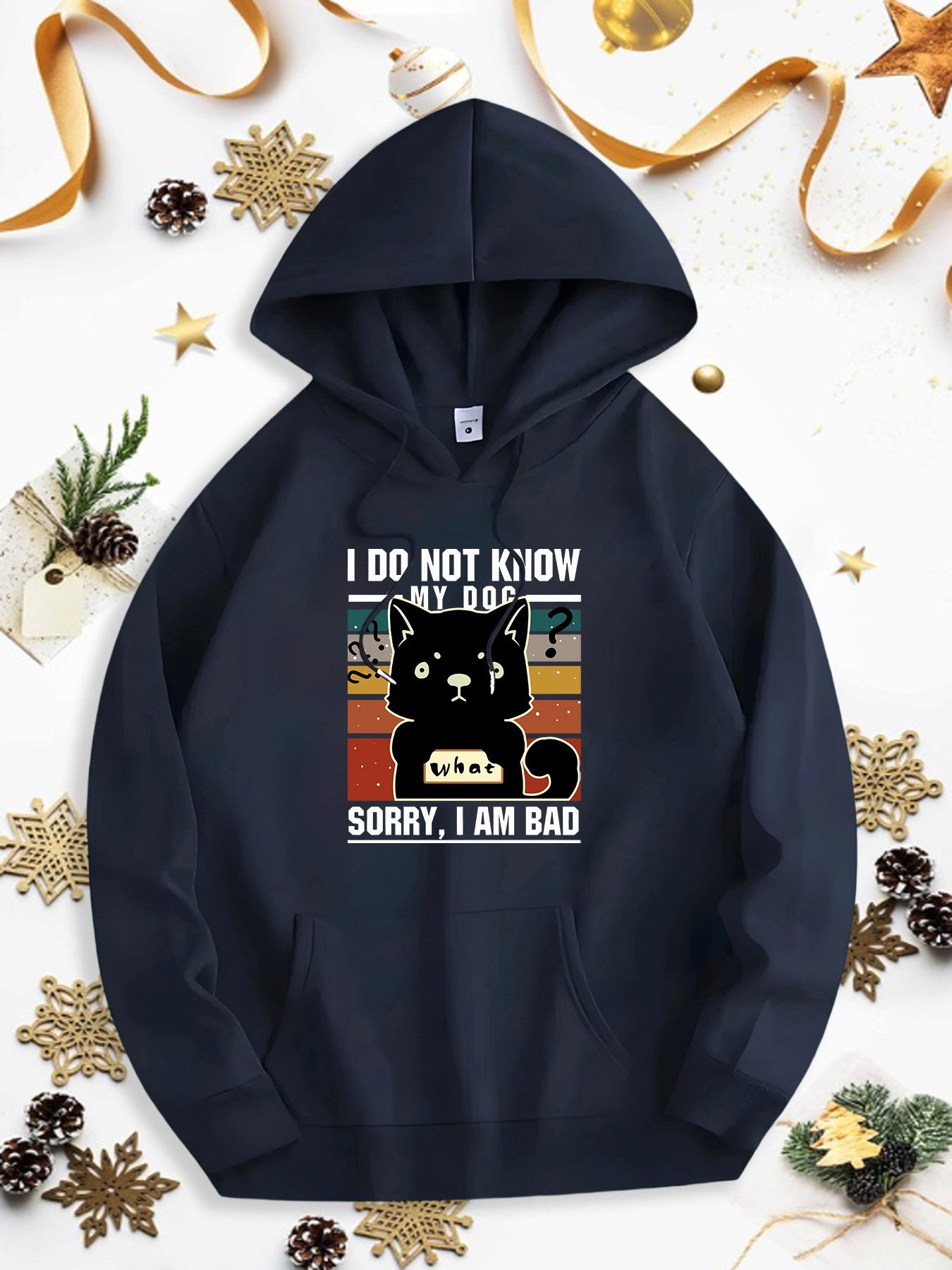Men's Graphic Hoodie I Do Not Know My Dad Sorry I Am Bad Playful Cat With Retro Colorful Sunset