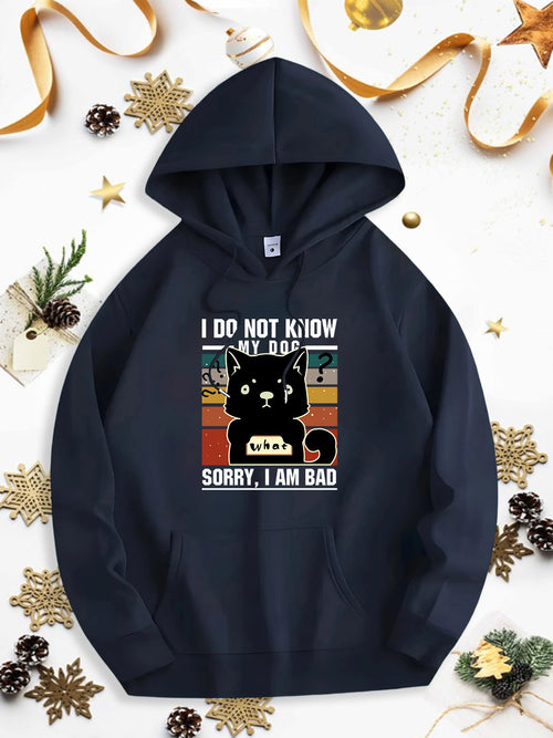 Men's Graphic Hoodie I Do Not Know My Dad Sorry I Am Bad Playful Cat With Retro Colorful Sunset