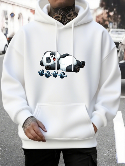 Men's Graphic Hoodie Resting Panda Among Playful Bamboo Stems Under Soft Light Panda