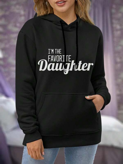 Women's Graphic Hoodie Im The Favorite Daughter Chic Urban Black Hoodie Lettering Statement