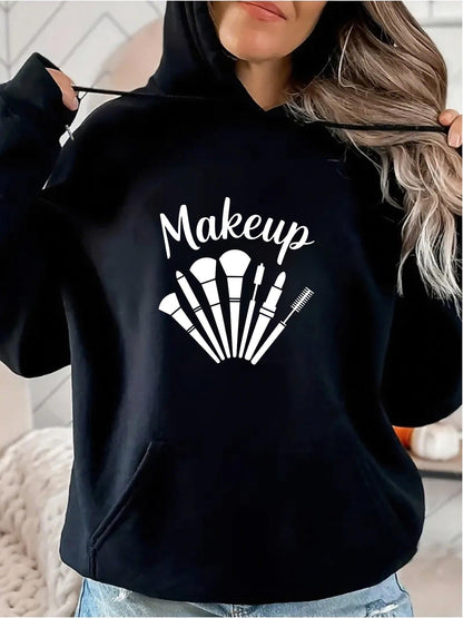 Women's Graphic Hoodie Makeup Collection With Cosmetic Brushes Arranged In A Fan Design Makeup Brushes