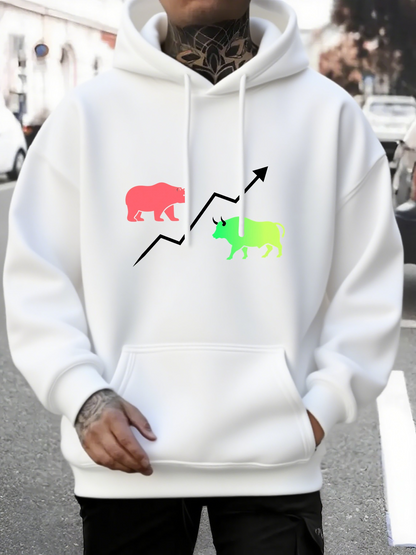 Men's Graphic Hoodie Rising Stock Arrow With Colorful Bear And Bull Figures