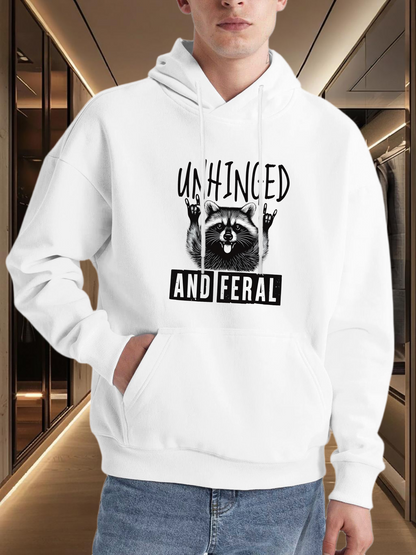 Men's Graphic Hoodie Unhinged And Feral Wild Raccoon With Raised Hands White Hoodie