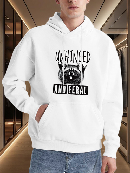 Men's Graphic Hoodie Unhinged And Feral Wild Raccoon With Raised Hands White Hoodie