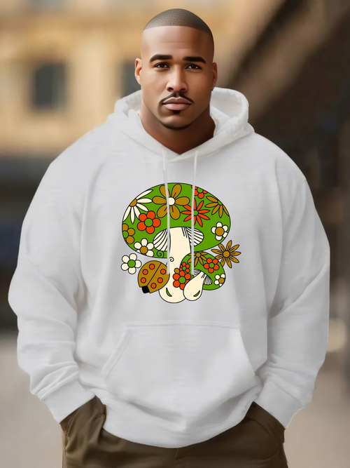 Men's Graphic Hoodie Colorful Retro Flowers And Ladybugs Among Green Foliage Mushroom