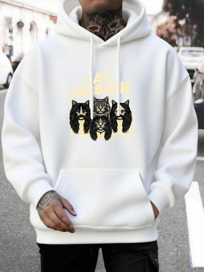 Men's Graphic Hoodie Silent Alley Shadows With Yellow Accents Mysterious Black Cats