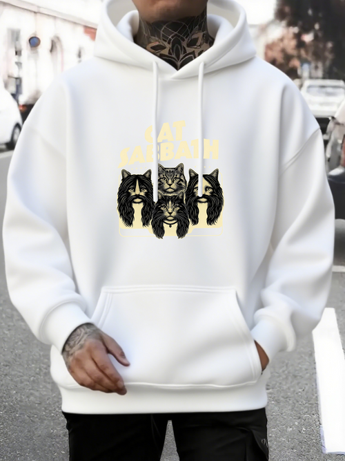 Men's Graphic Hoodie Silent Alley Shadows With Yellow Accents Mysterious Black Cats