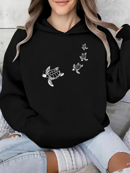 Women's Graphic Hoodie Gentle Ocean Waves With Gliding Sea Turtles Swimming Underwater Turtle