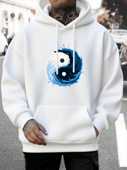 Men's Graphic Hoodie Flowing Blue Water With Yin Yang Symbol Under White Sunlight Hoodie