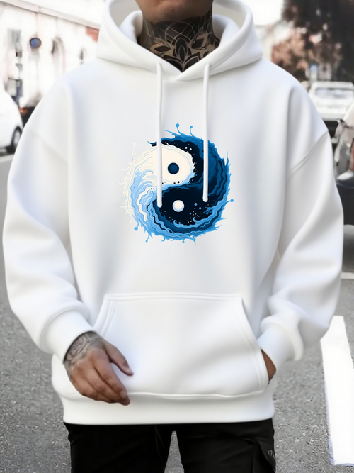 Men's Graphic Hoodie Flowing Blue Water With Yin Yang Symbol Under White Sunlight Hoodie