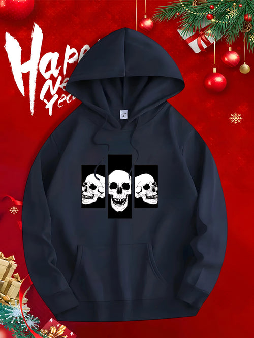 Men's Graphic Hoodie Smiling Skulls Among Shadows Framed By Black Rectangles Skull