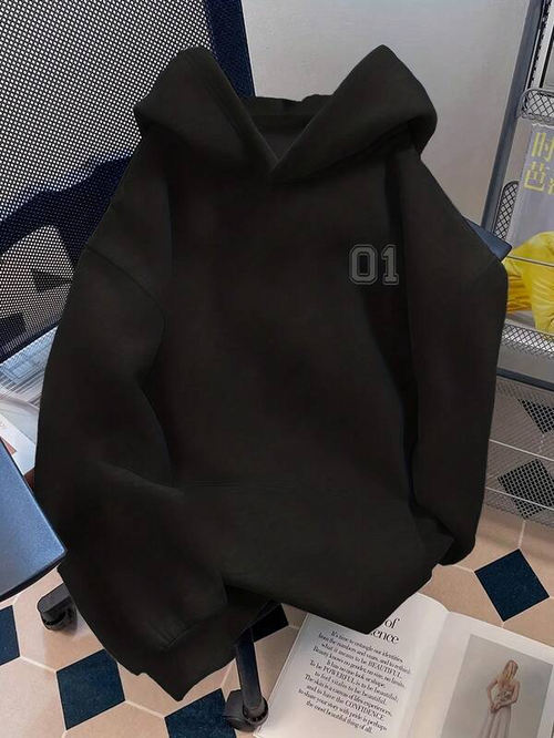 Women's Graphic Hoodie Minimal Style With Subtle Shaded Digits On Elegant Hoodie