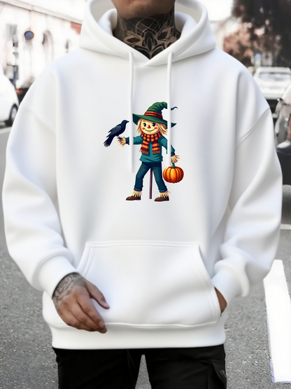 Men's Graphic Hoodie Cheerful Autumn Harvest With Pumpkin Lantern Happy Scarecrow