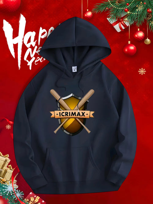 Men's Graphic Hoodie Crimax Two Wooden Baseball Bats Over Golden Shield Emblem Hoodie