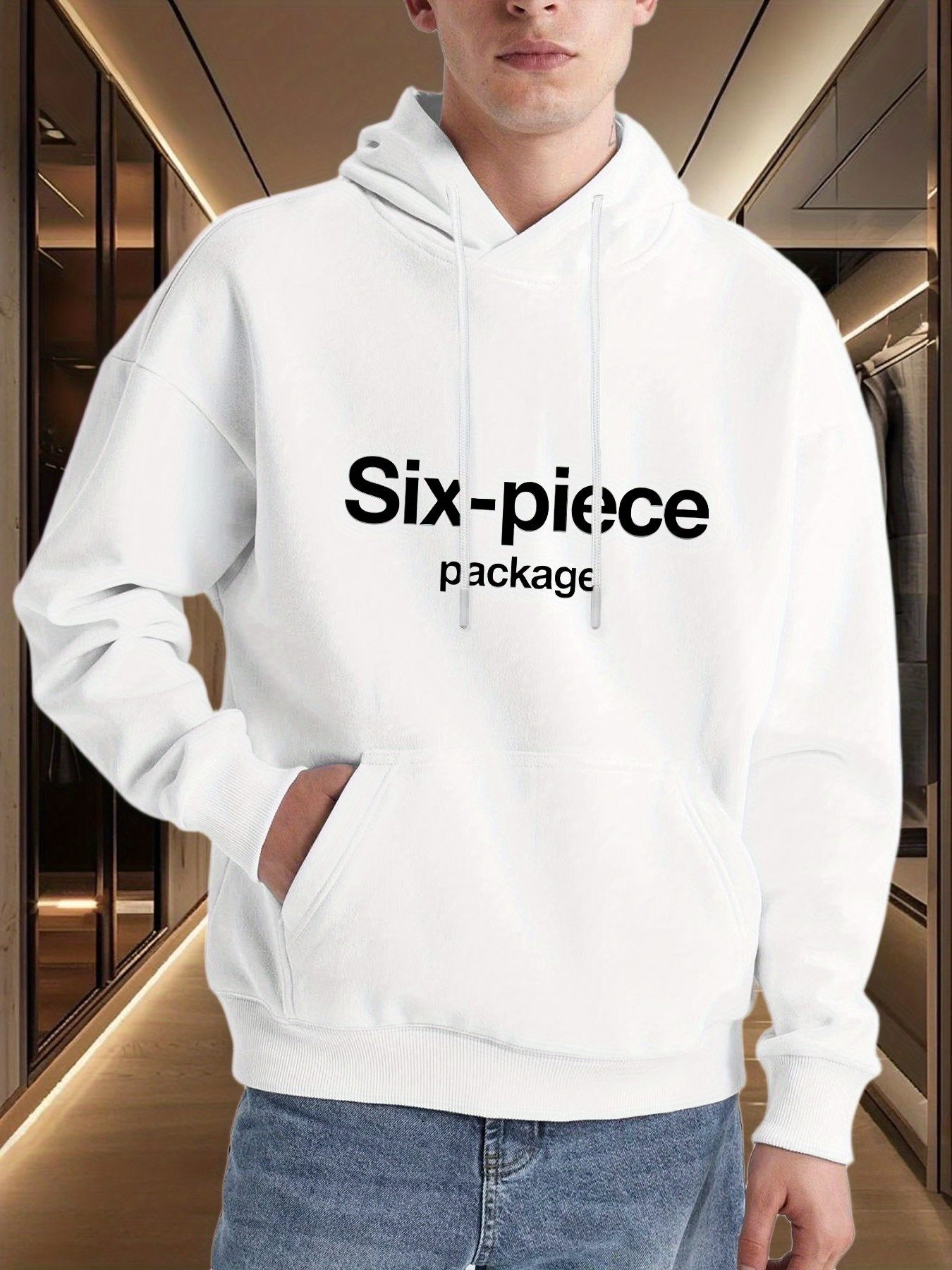 Men's Graphic Hoodie Six Piece Package Bold Text Centered On Plain Hoodie